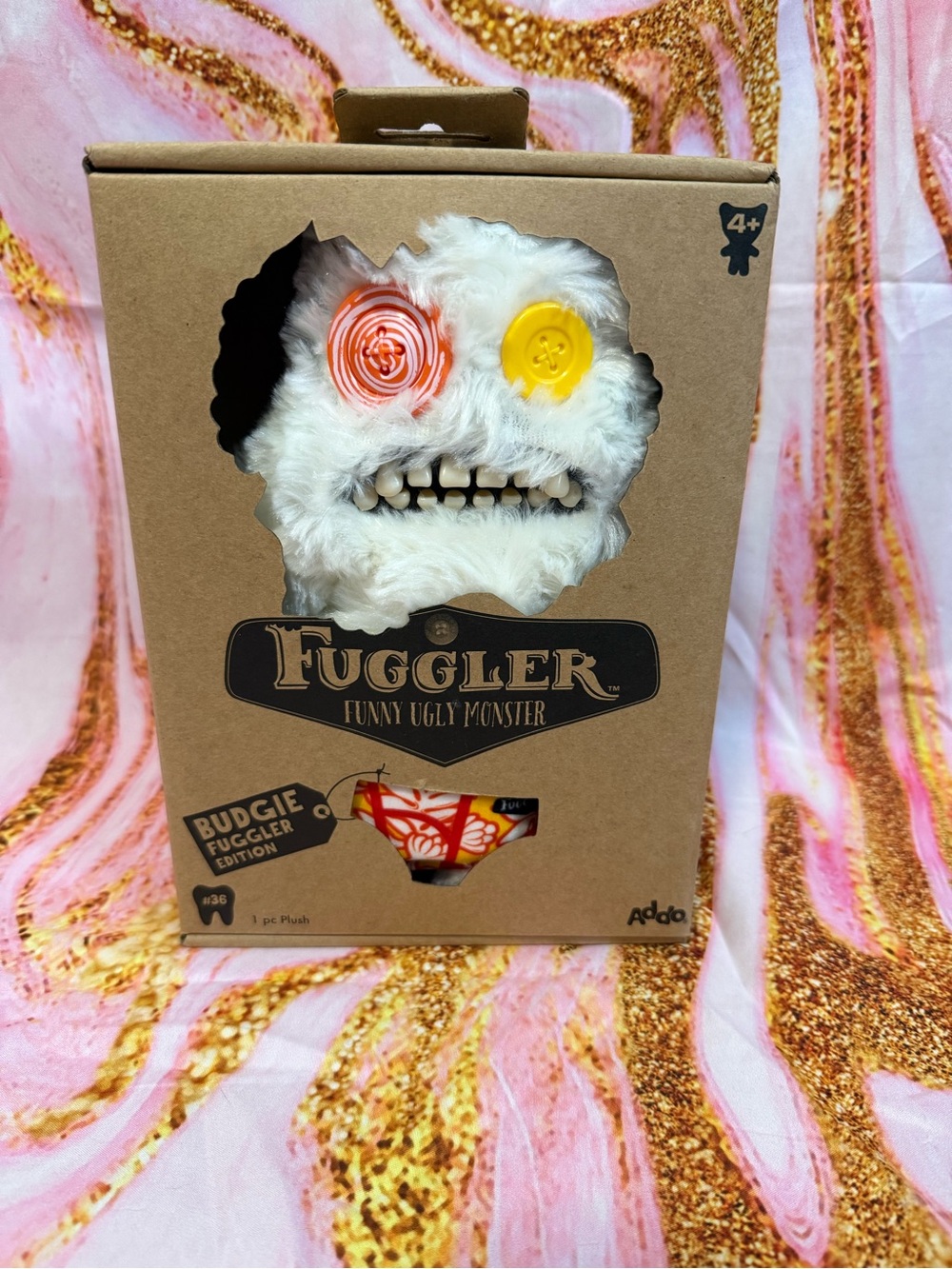 Fuggler Budgie Funny Ugly Monster Plush - White with Orange & Yellow Eyes